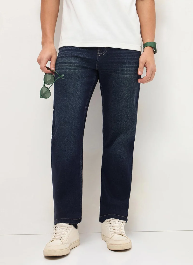 Urbano Fashion Urbano Fashion Men's Dark Blue Regular Fit Heavy Washed Denim Jeans Stretchable
